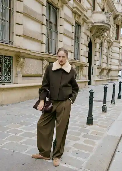 Chaqueta Mus Khaki Talla M Mujer Mango