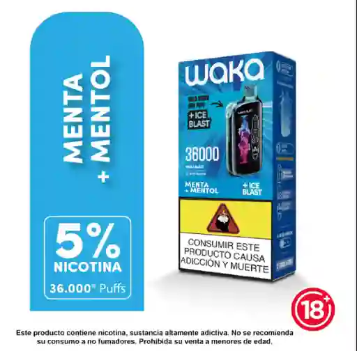 Waka Vapeador Blast Mentol + Mentol. 5% 36000 Puff