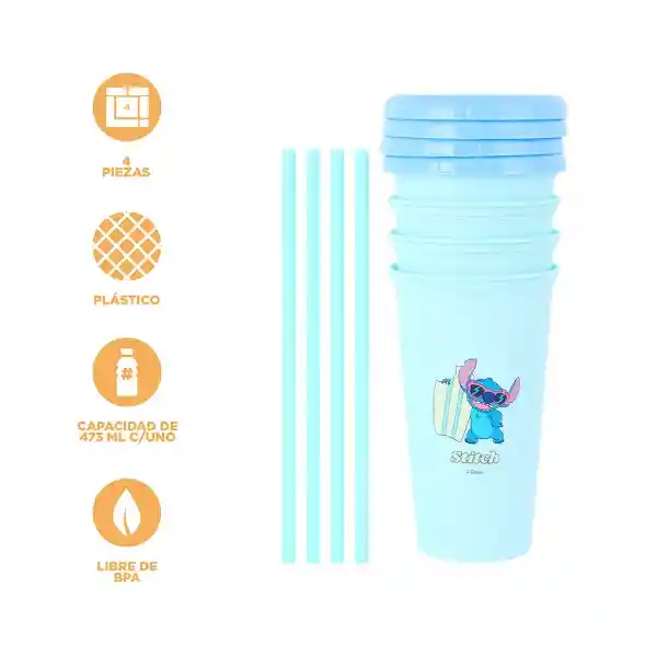 Set de Vasos Plástico Serie Lilo & Stitch Stitch 473 mL Miniso