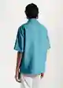 Camisa Malaga Turquesa Talla M Hombre Mango