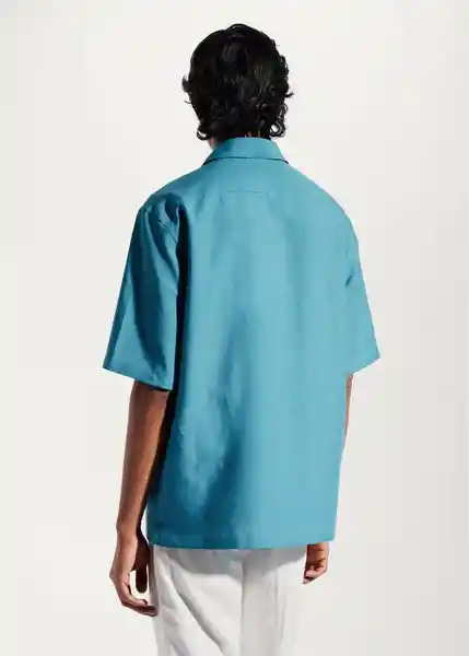 Camisa Malaga Turquesa Talla M Hombre Mango