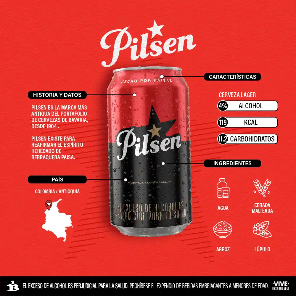 Pilsen Cerveza Clásica Lager en Lata