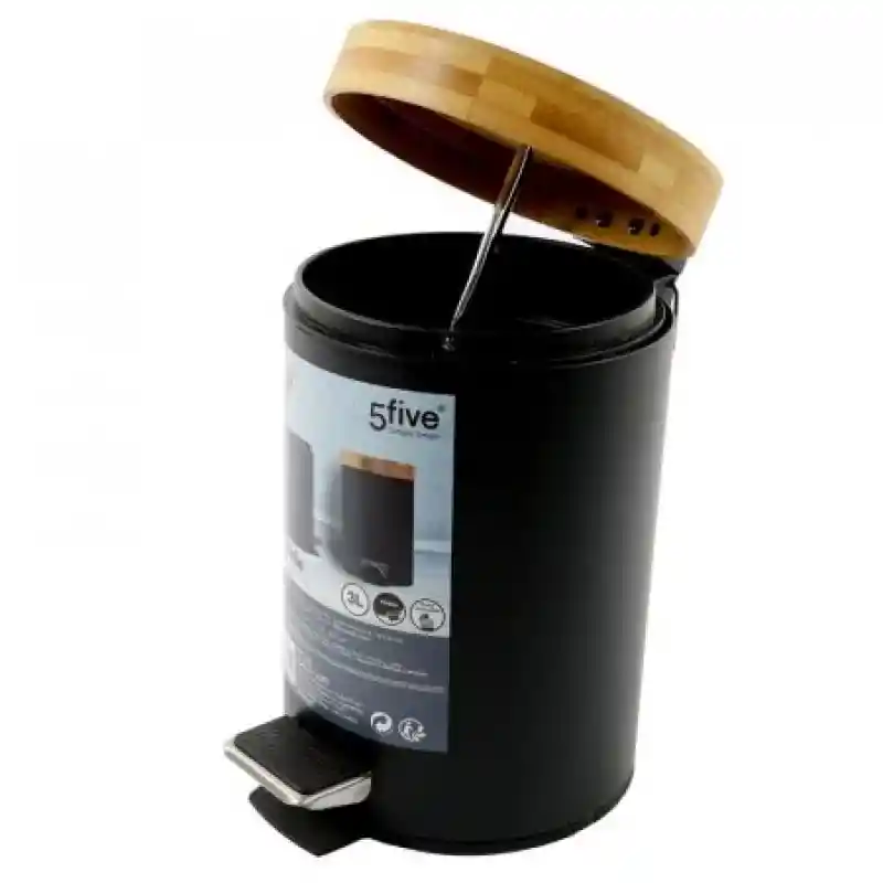 Marca: 5Five. Color Negro / Bamboo. Capacidad de 3 L. Referencia 140801N. Modelo Poubelle. 198614. Sku 3560239661009