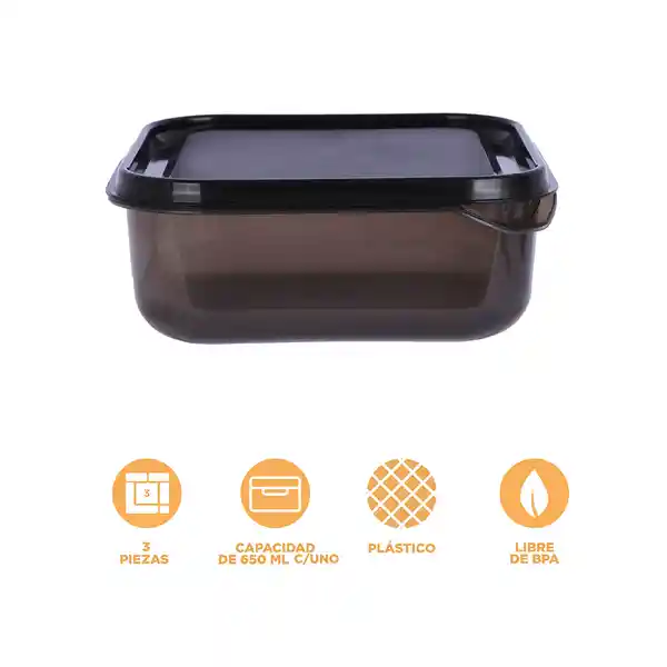 Contenedor Para Alimentos Negro 650 mL Miniso