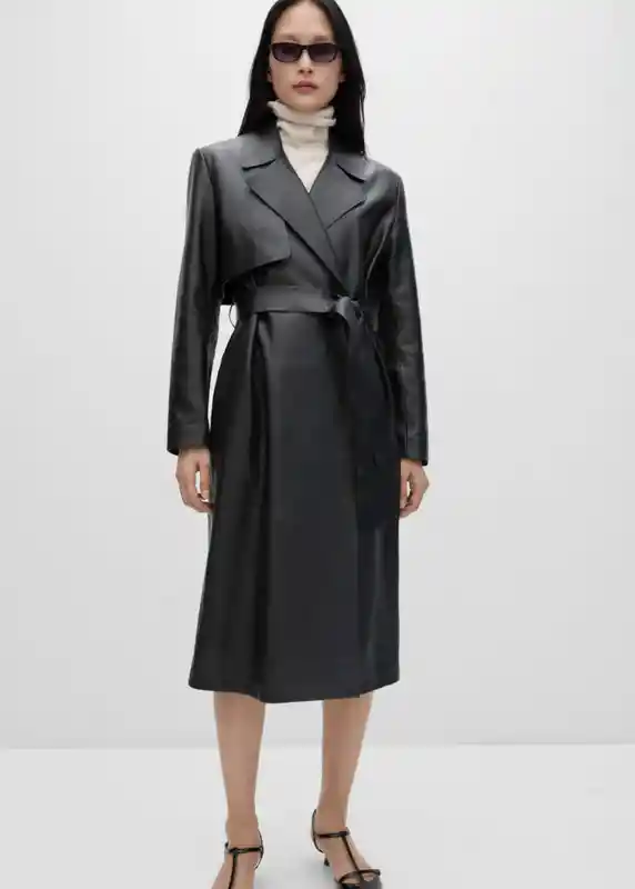 Abrigo Trench Moon Negro Talla L Mujer Mango