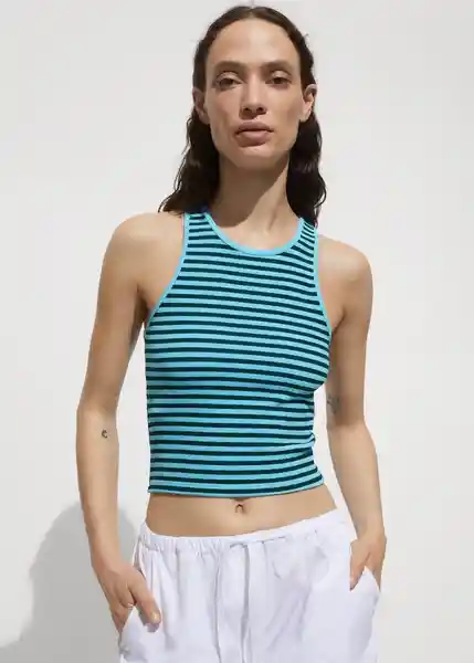 Top Mango Azul Talla L Mujer Mango