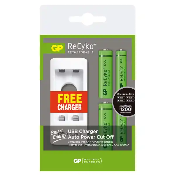 Gp Cargador Blanco 2AA 1000 Mah + Pila AAA Smart Energy