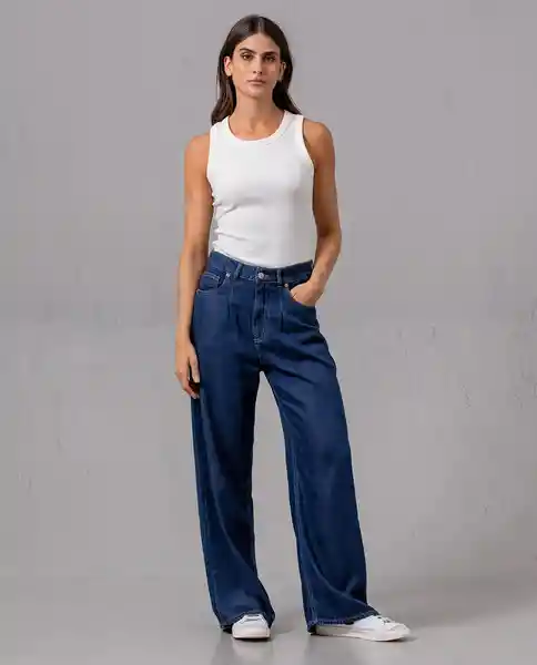 Jean Wide Leg Mujer Azul Prusia Oscuro Talla 10 74939 Rifle