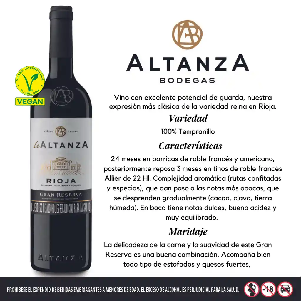 Vino Tinto Gran Reserva Lealtanza Marca Exclusiva 750 Ml