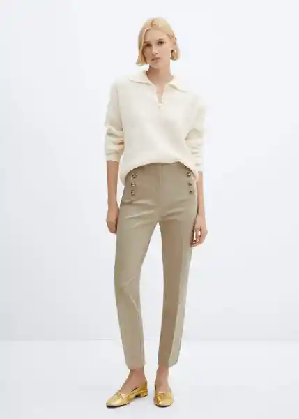 Pantalón Botones Beige Talla 46 Mujer Mango