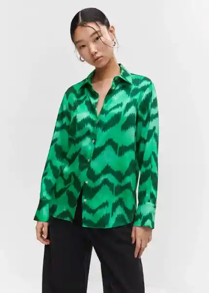 Camisa Medal Verde Talla M Mujer Mango