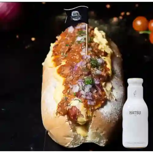 Hot Dog Chili c/ Carne +Hatsu Blanco Carambolo&Loto 400ml