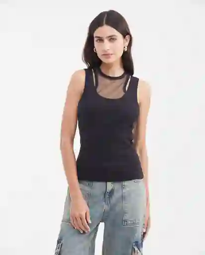 Esqueleto Mesh Doble Tanktop Negro Noche Talla S Chevignon