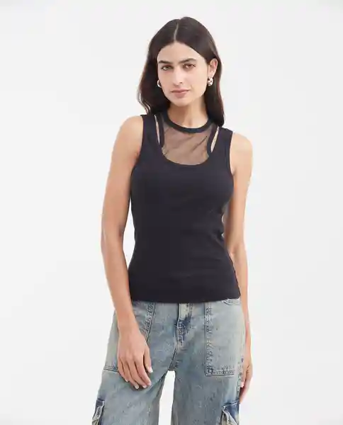 Esqueleto Mesh Doble Tanktop Negro Noche Talla S Chevignon