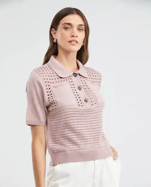 Polo Open Work Rosa Malva Medio Talla L Mujer Chevignon