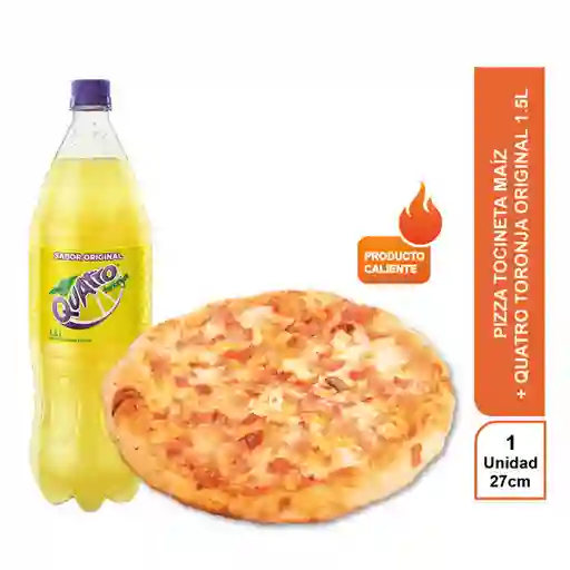 Combo Pizza Tocineta Maíz + Gaseosa Quatro Toronja Original