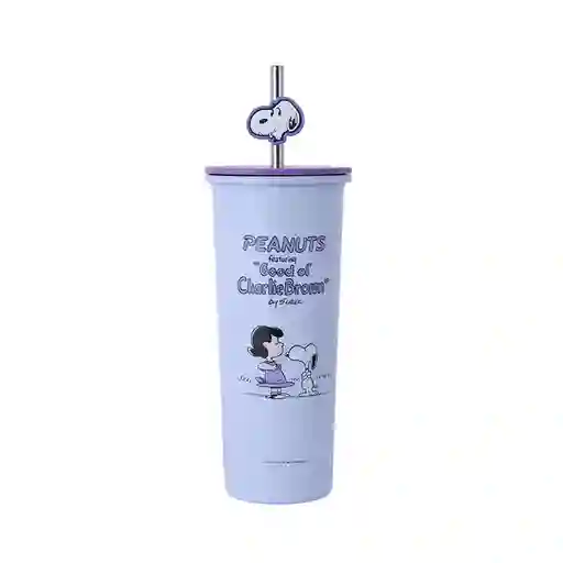 Vaso Acero Inoxidable Pitillo Snoopy Púrpura 800 mL Miniso