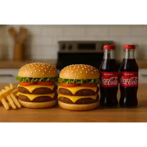 Doble Bestia Doble (2 Hamb+papas+gaseosa