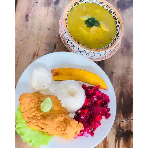 Almuerzo chuleta de pollo