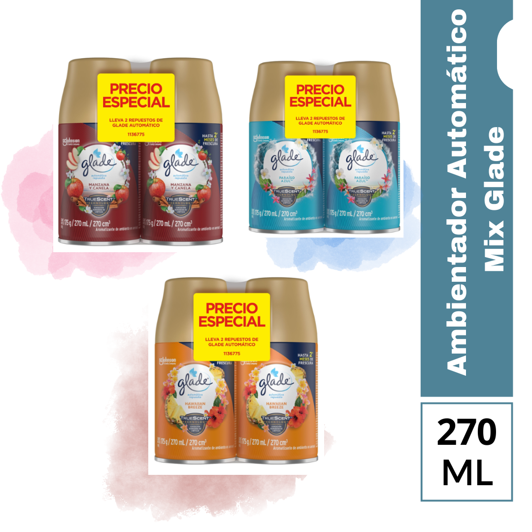 Glade Ambientador Automático Repuestos Paraíso Azul 270 ml 2 Unidades
