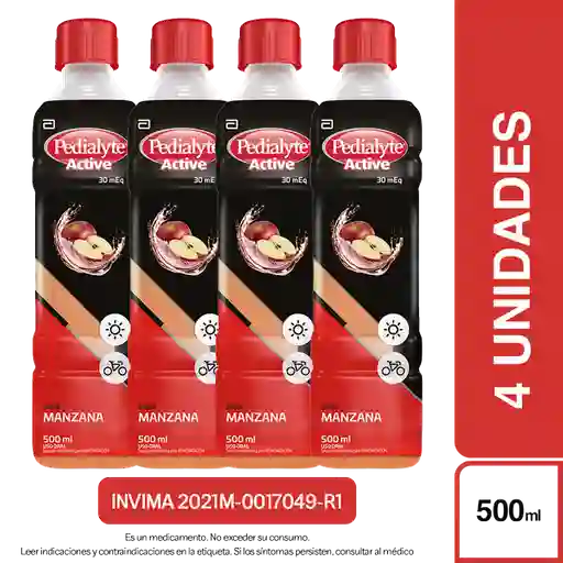 4 x Pedialyte Active 30 Zinc Manzana 500 mL