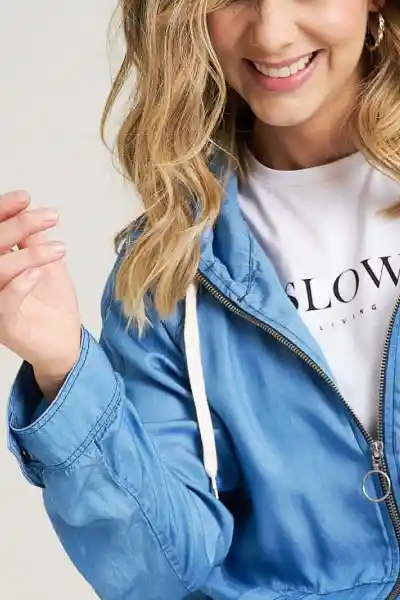 Chaqueta Bomber Tencel Color Azul Medio Talla S Ragged