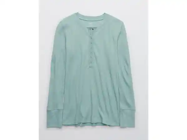 American Eagle Camiseta Aerie Henley Textura Waffle Menta Small