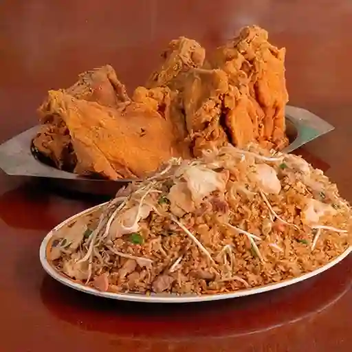 Arroz chino grande, pollo entero