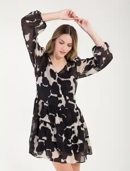 Vestido Corto Manga Larga Estampado Negro Talla S Mujer Naf Naf