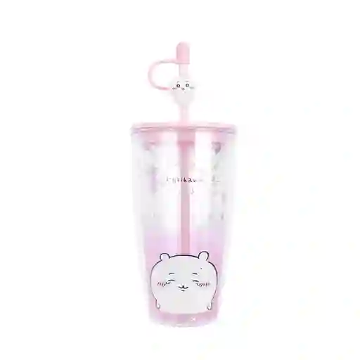 Vaso Con Doble Pared y Pitillo Chikawa Rosa 700 mL Miniso