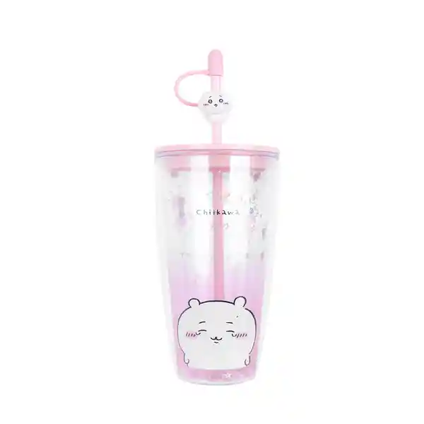 Vaso Con Doble Pared y Pitillo Chikawa Rosa 700 mL Miniso