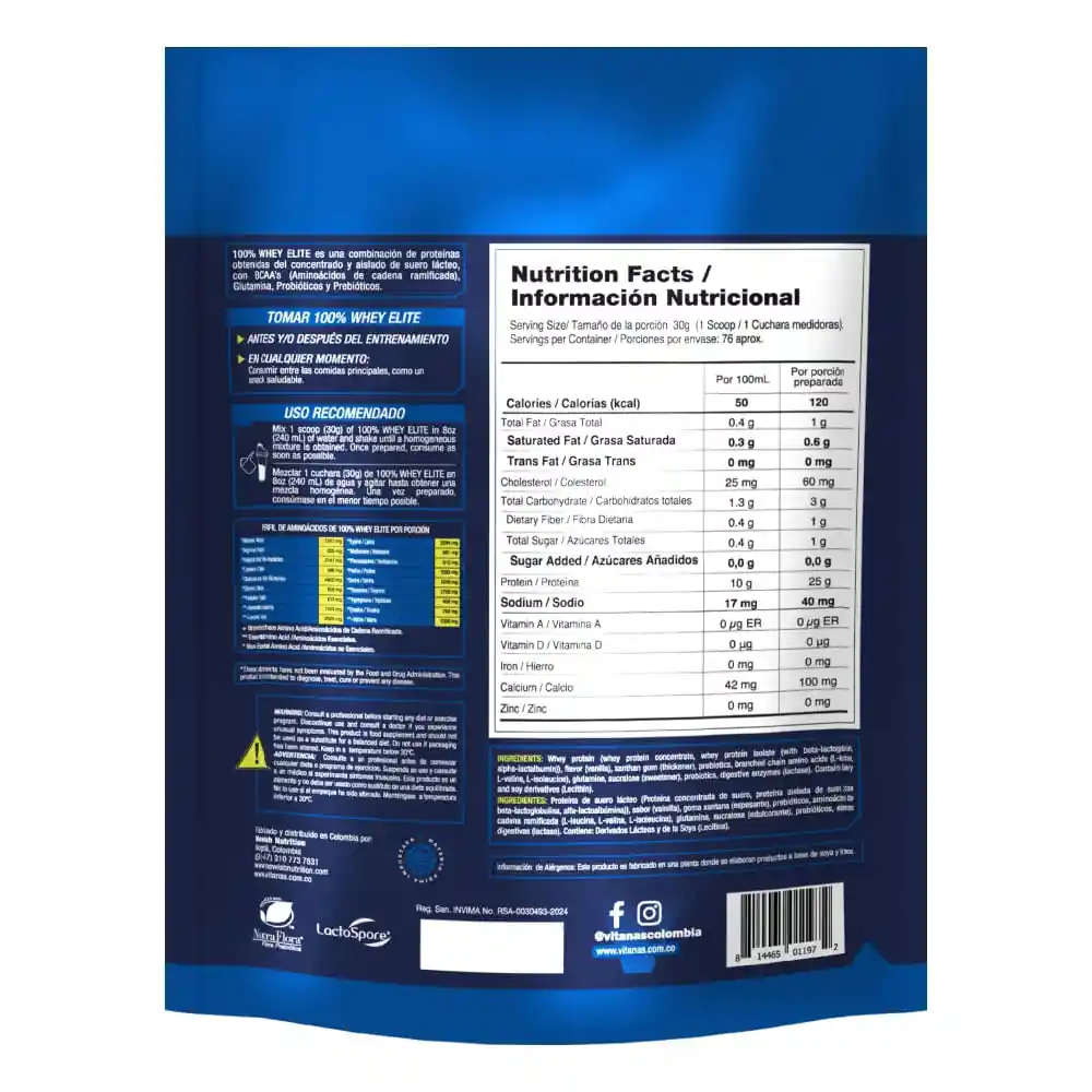 Proteina Vitanas Whey Elite Vainilla