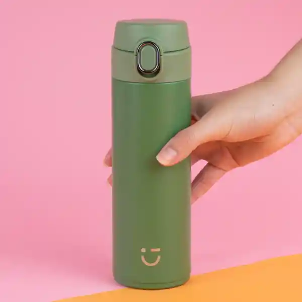 Termo Botella Con Tapa Removible Automática Verde Miniso