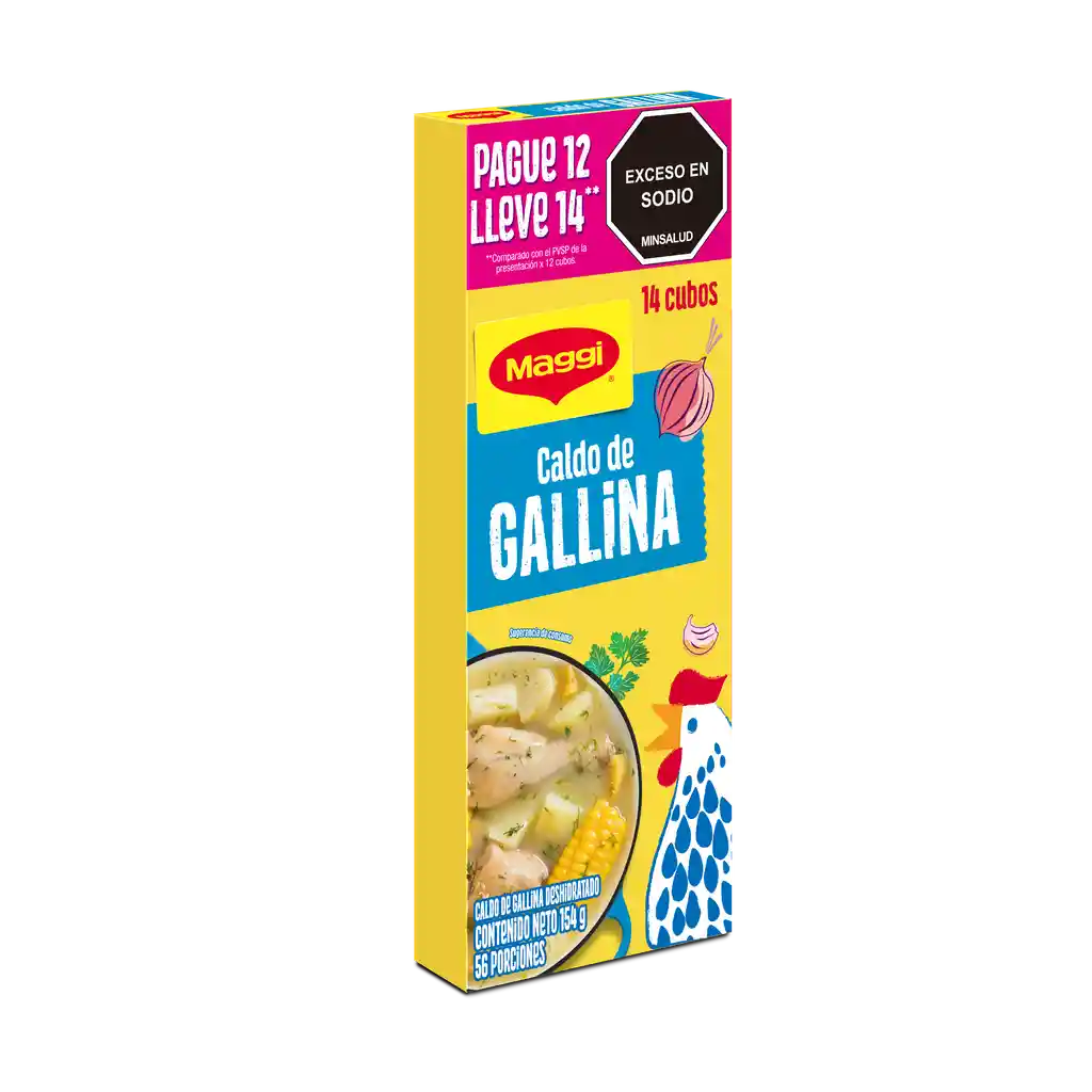 Caldo de Gallina MAGGI Desmenuzado paga 12 lleva 14 sobres x 126g