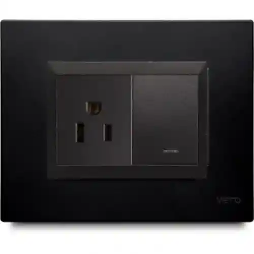 Veto Interruptor Mixto Con Tomacorriente Amer + Negra Plura 2p