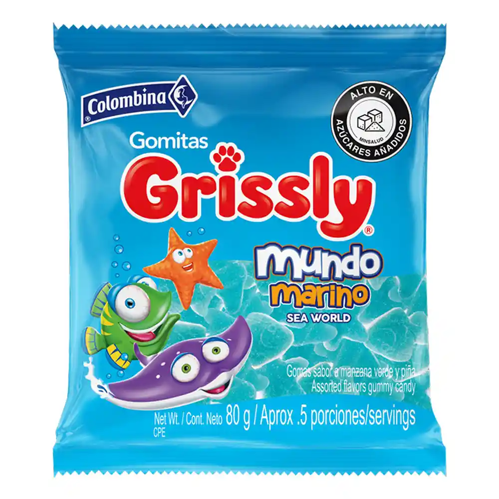 Grissly Colombinagomas Dulces Mundo Marino Sabor A Manzana Verde Y Pina