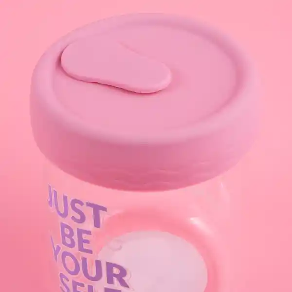 Vaso de Vidrio de Con Tapa de Silicona Rosa Miniso