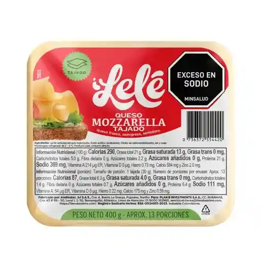 Queso Mozzarella Tajado - Lele
