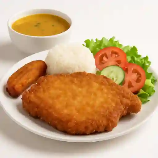 Chuleta de cerdo con sopa