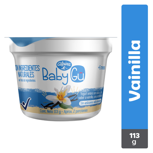 Baby Gu Yogurt Entero sin Dulce Sabor Vainilla con Probióticos 113 g