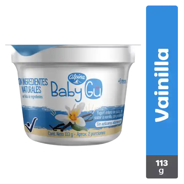 Baby Gu Yogurt Entero sin Dulce Sabor Vainilla con Probióticos