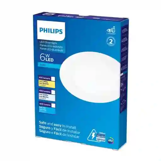 Panel Led Redondo de Incrustar 6w 400 Lm Luz Fría Philips 929002345601