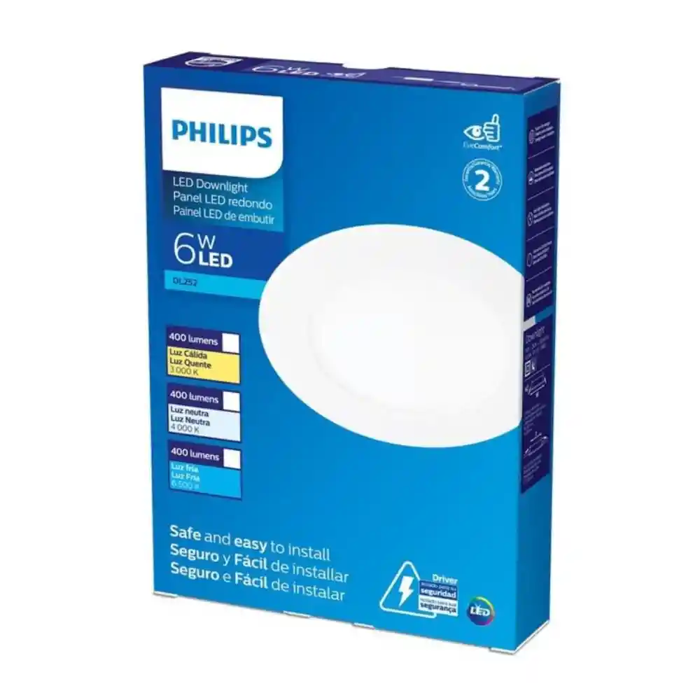 Panel Led Redondo de Incrustar 6w 400 Lm Luz Fría Philips 929002345601