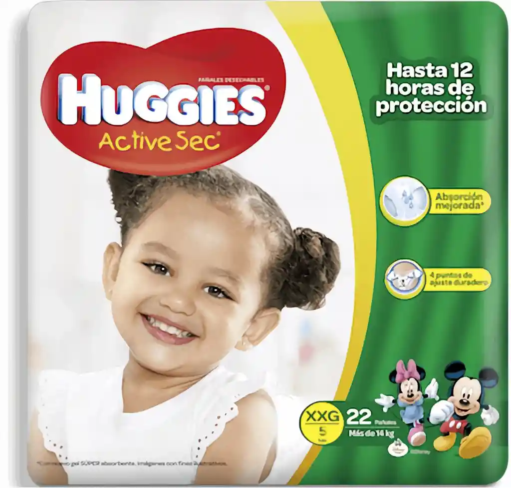 Pañales Huggies Active Sec Etapa 5 Pack con 22 Unidades