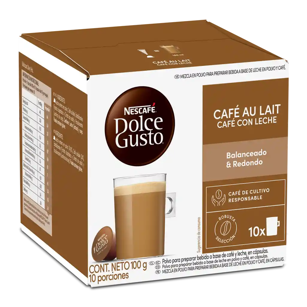 Cápsulas de Café con Leche NESCAFÉ DOLCE GUSTO Au Lait x 100g