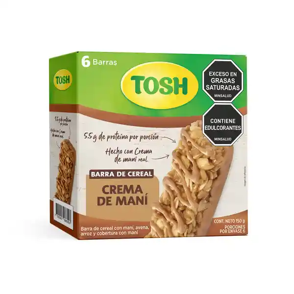 Tosh Barra de Cereal Crema de Maní 6 x 25 g