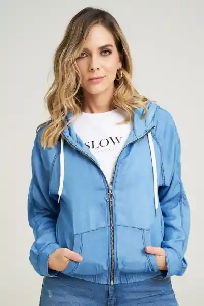 Chaqueta Bomber Tencel Color Azul Medio Talla S Ragged