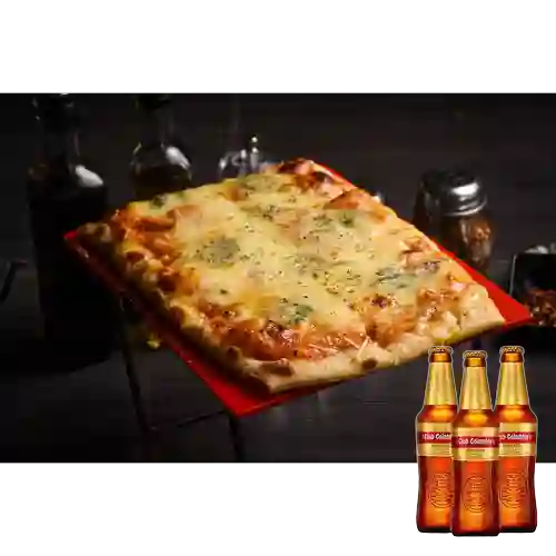 Combo pizza tres quesos+cerveza club col