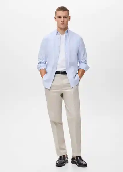 Camisa Oxford Celeste Talla M Hombre Mango