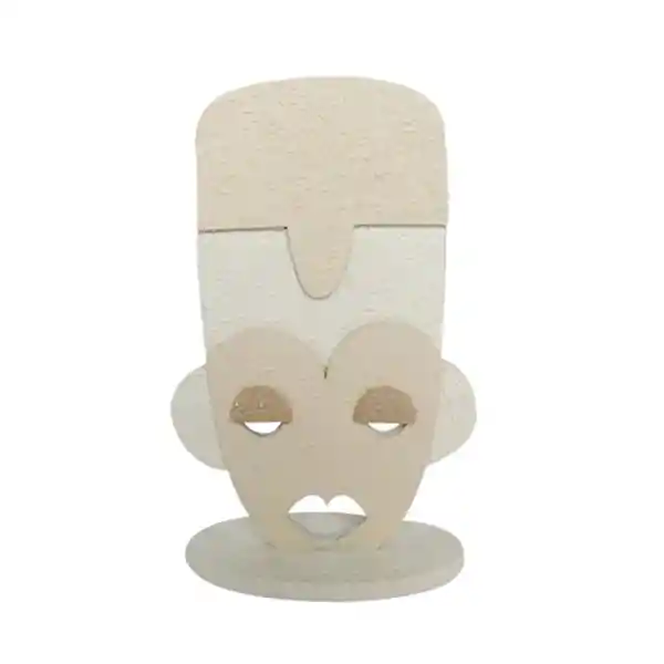 Marres Escultura Cara Madera Beige Ancestral 14.5 x 23 cm